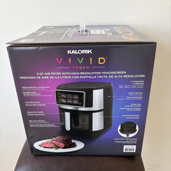 Kalorik Vivid Touch 5 qt High-Res Touchscreen Air Fryer -Stainless Steel - NIB - Picture 2 of 9